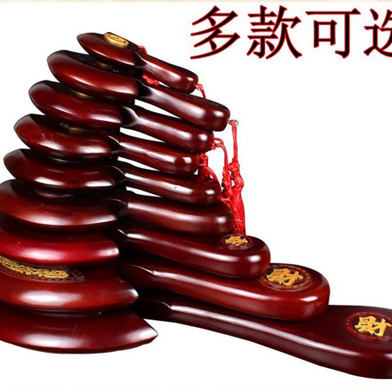 桃木斧子挂件木雕深红色斧头带底座摆件结婚坐福压床搬家乔迁送人