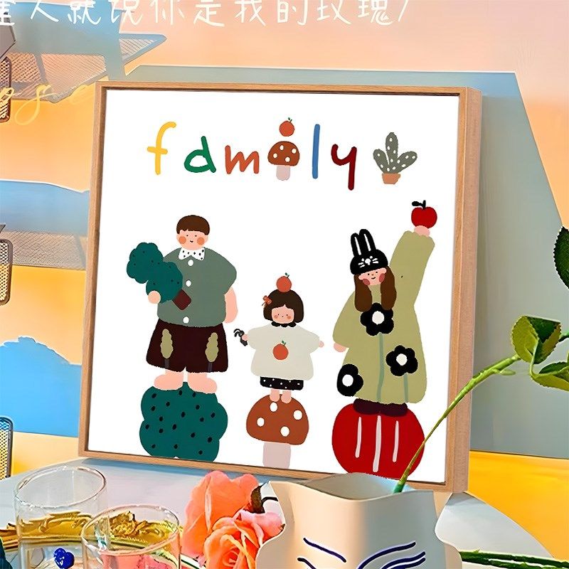 奶油风数字油画diy一家三四口涂色手工填充丙烯填色温馨治愈画画,家居饰品,DIY/数字油画,淘宝优惠券,粉丝福利购,淘宝优惠卷