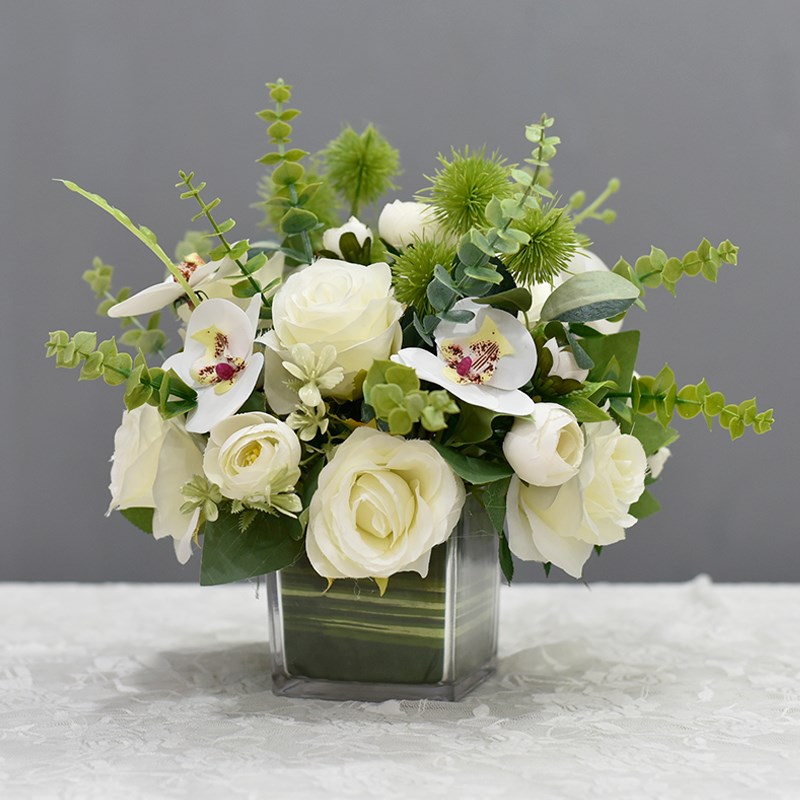 玻璃花瓶仿真假花茶机桌花客厅酒店餐厅饭店前台会议宴会桌面摆件