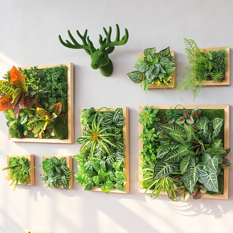 仿真绿植相框挂饰墙面植物多肉装饰假花墙壁酒店餐厅鹿头壁挂墙饰