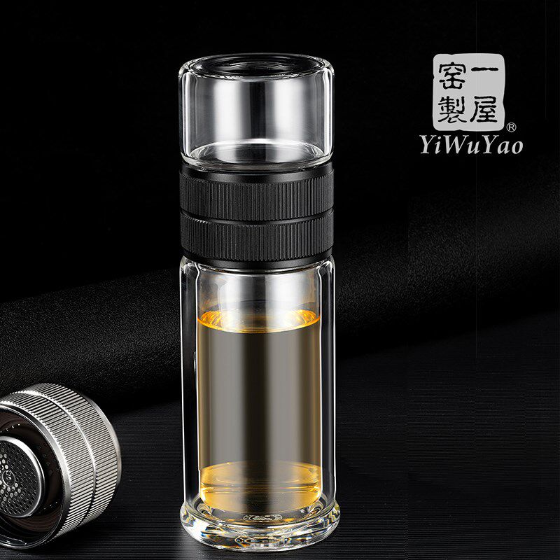 一屋窑茶水分离泡茶杯双层耐热玻璃便携车载旅行随手杯实用喝水杯