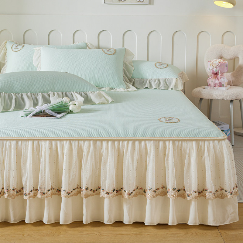 夏季高端凉感冰丝席床裙款三件套可水洗少女心空调凉席软席子凉垫,床上用品,冰丝席,淘宝优惠券,粉丝福利购,淘宝优惠卷