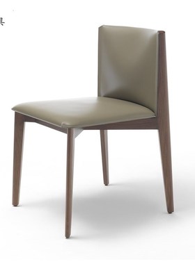 PORADA北美黑胡桃木餐椅家具马鞍皮现代餐桌椅书桌椅意式靠背极简