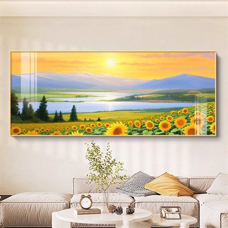 向日葵装饰画客厅沙发背景墙挂画日出东方带框横幅大尺寸风景壁画