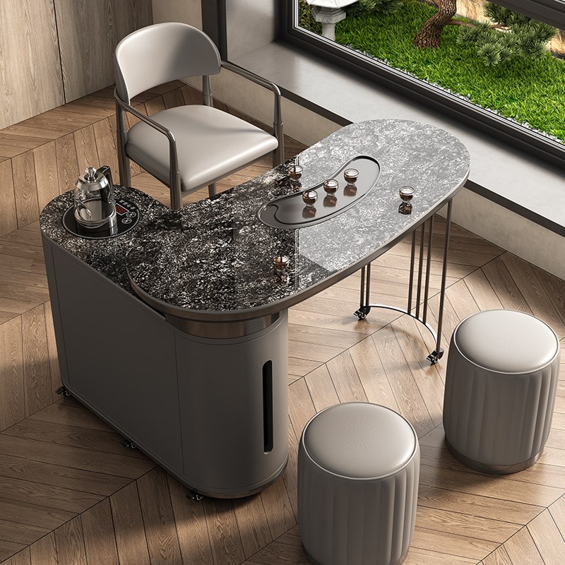 岩板茶桌椅可移动茶台简约现代小户型家用茶台多功能旋转茶桌