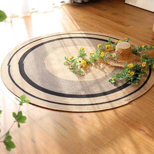 手民工编织黄麻TB695008地毯客垫厅茶圆形地卧室宿床边毯服装几店