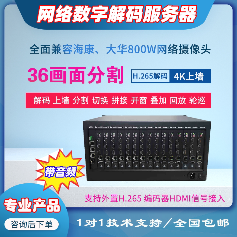 16-36分割H.265网络监控解码器 安防监控数字矩阵 兼容海康大华