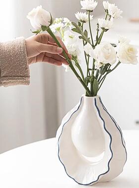 简北欧风白色小厅口陶桌瓷花瓶家居客面花器摆件EZF轻奢清新约花