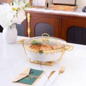 c形aserole圆陶瓷蜡锅烤盘蜡烛加热酒店圆形汤锅金色架子烛烤TREs