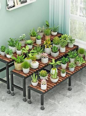 带轮花架子客厅落地阳台置物架庭层阶梯式花盆架可80767移院式动