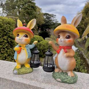 蘑菇帽小兔子提灯阳能摆件户外花A3763园庭院造景装 饰品照太太阳