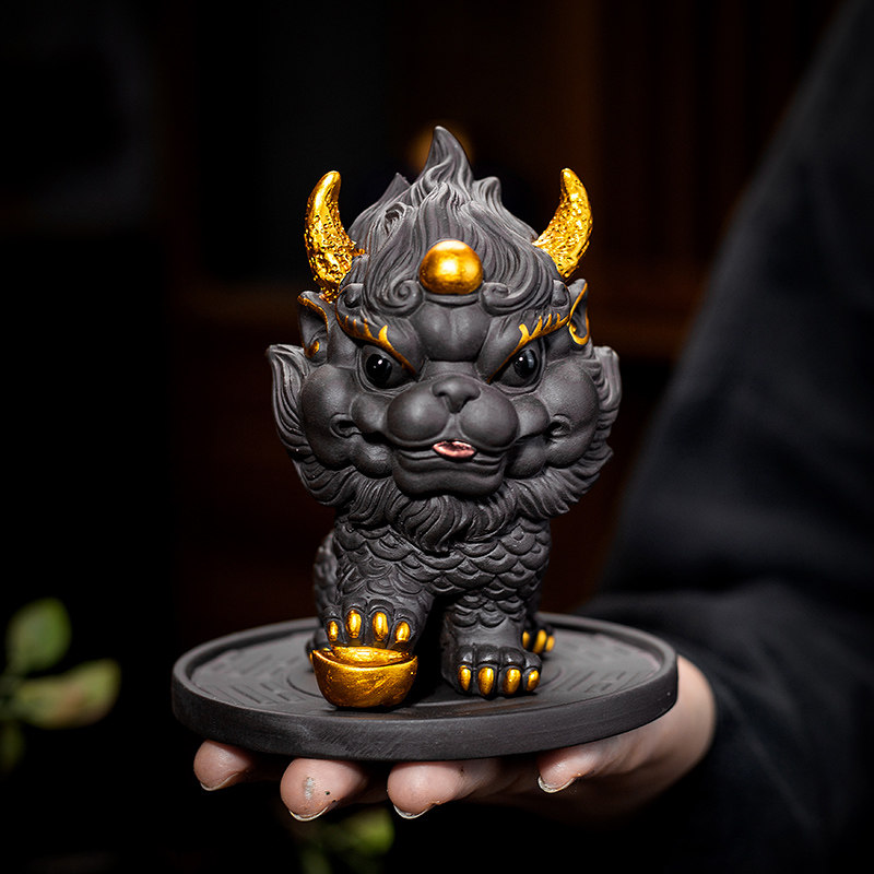 紫砂国潮瑞兽麒麟茶宠摆件精品可养招财茶桌茶台茶玩茶具茶道配件