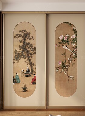 凯贝嘉中式国画装饰柜子贴纸改造老式衣柜推拉门墙贴自粘防水贴画