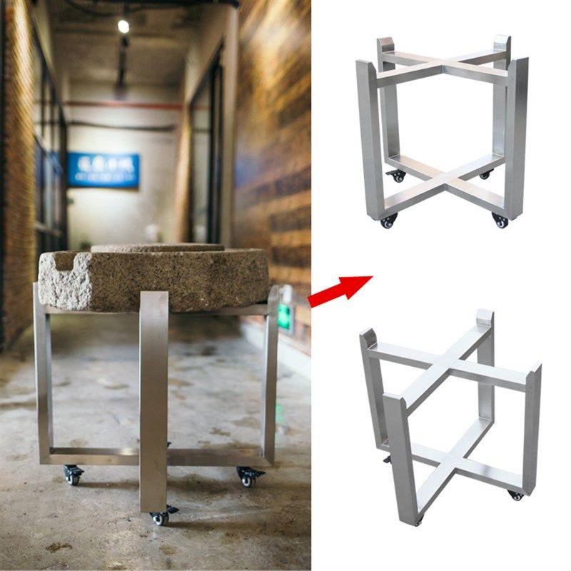 不锈钢石磨支架加厚金属脚架DIY手工定做桌架架子可移动轮式定制