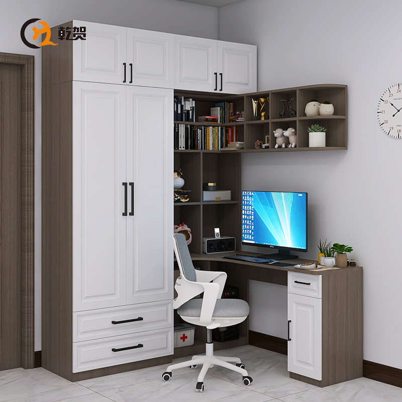 衣柜书桌一体组合转角儿童房小户型实木带书柜加拐角梳妆台电脑桌