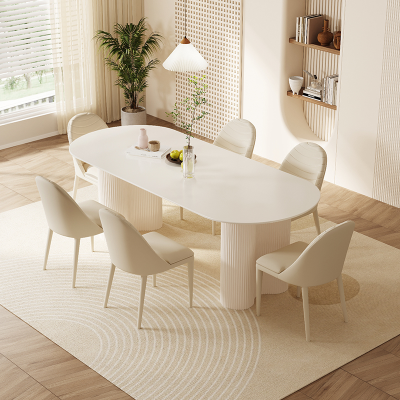 法式奶油风岩板餐桌岛台一体家用餐桌椅组合2024新款小户型吃饭桌