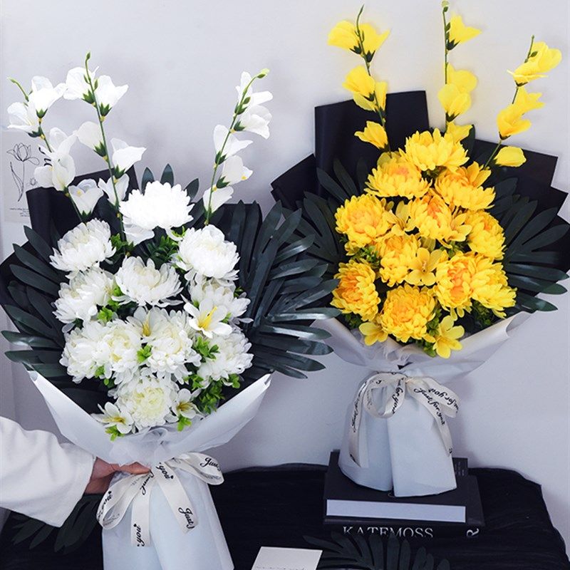 清明祭祀祖先扫墓上坟仿真花束墓地绢花祭奠菊花塑料假花摆放花艺