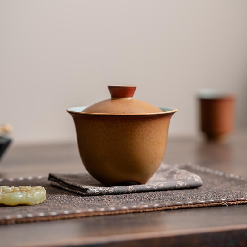尚器 窑变釉三足二才盖碗不烫手复古中式陶瓷茶盏带盖泡茶杯单个