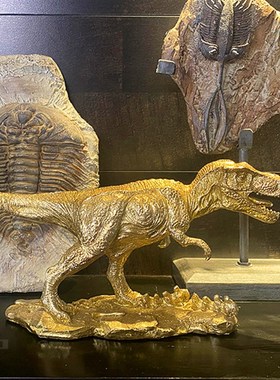 树脂鎏金恐龙客厅桌面装饰品动物摆件日常送礼霸王龙玄关艺术雕塑