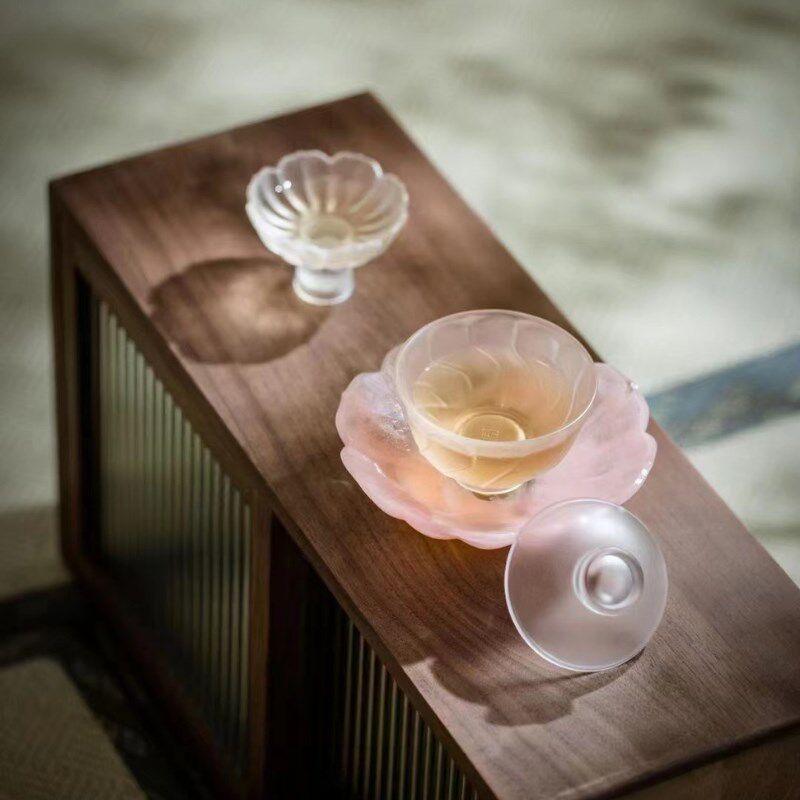 小白茶具//心缘堂琉璃盖碗花笺泡茶碗莲心主人杯透色茶具套装礼盒