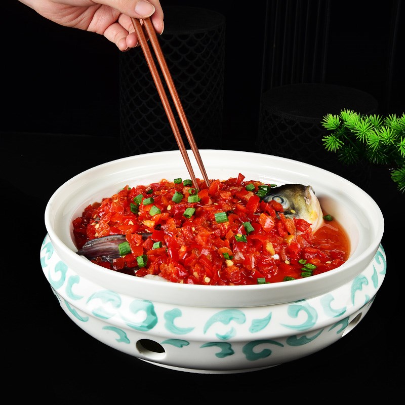 中式陶瓷蜡烛保温盘会所雅致风加热菜盘子高档干锅餐具明档明炉盘