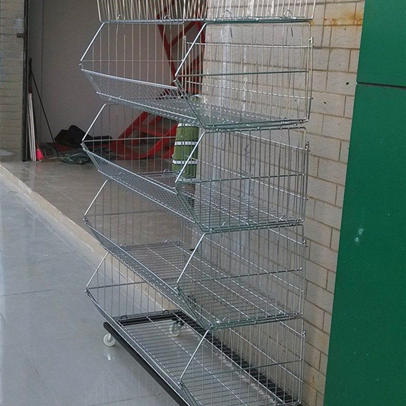 超市电镀斜口篮零食架超市货架面包架玩具展示架带轮子药店促销架