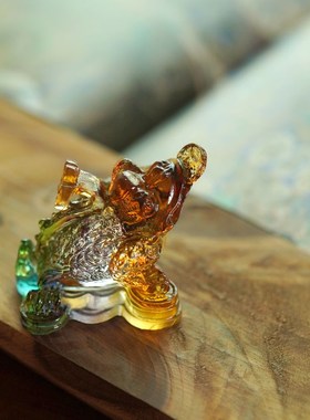 2025蛇年吉祥物摆件琉璃三足如意金蟾聚招财小摆件茶桌茶宠手把件