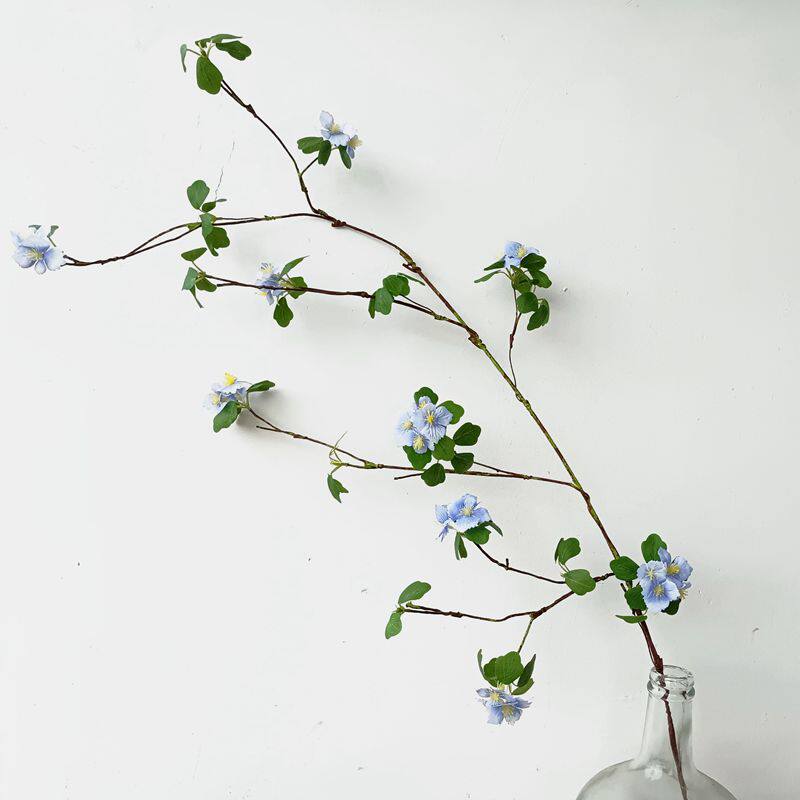 蓝色野蔷薇 枯藤杏花仿真中式插花 写意花材摄影道具假花花艺设计