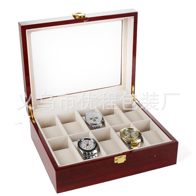 现货示木BGX质0位亮光手表盒红色木纹喷漆漆手表盒1收纳盒手表展