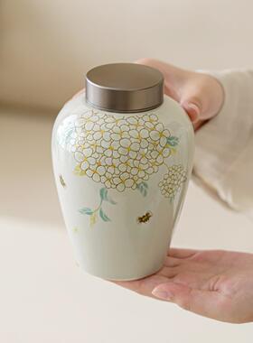 工厂绣球花陶双瓷茶25JS08-0叶罐层收铝盖存茶茶具木灰纳罐密草封