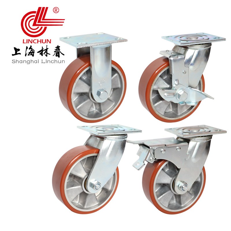 林春4系重型铝芯聚氨酯万向轮4寸5寸6寸8寸刹车轮承载300-430公斤