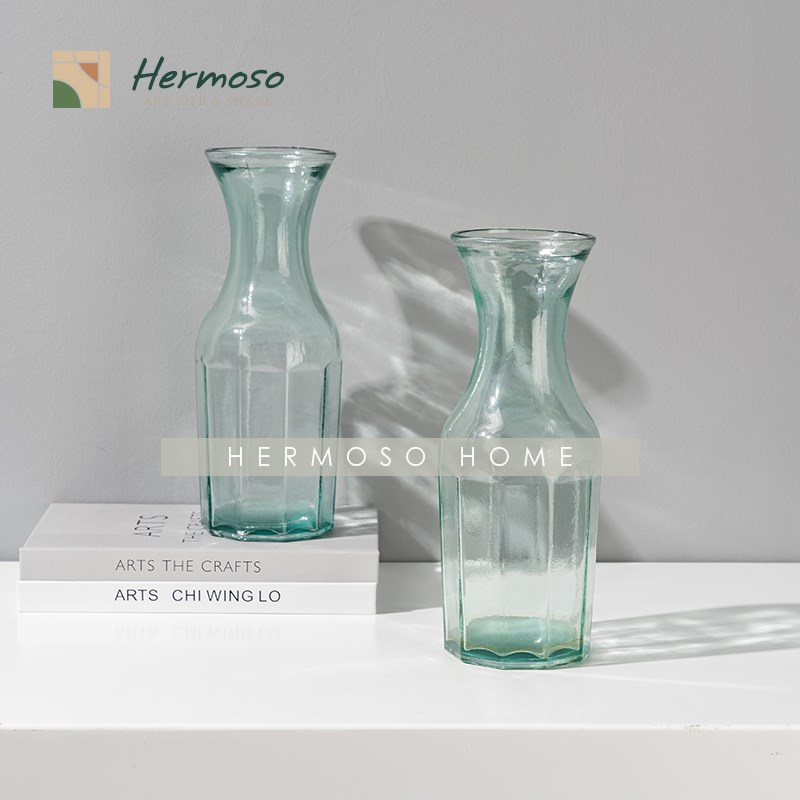 HERMOSO 浅蓝色透明玻璃花瓶摆件客厅插花水养民宿风家用花器花插