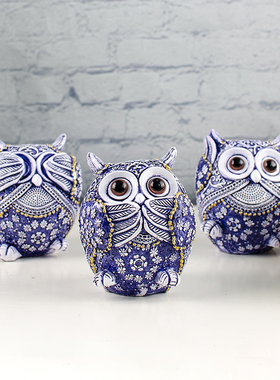 不看不听不说猫头鹰摆件树脂工艺品创意家居装饰欧式客厅玄关隔板