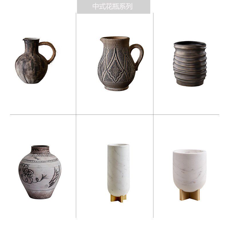 侘寂风软装饰品玄关桌陶瓷花器进口铝花器双耳花瓶民宿装饰花瓶