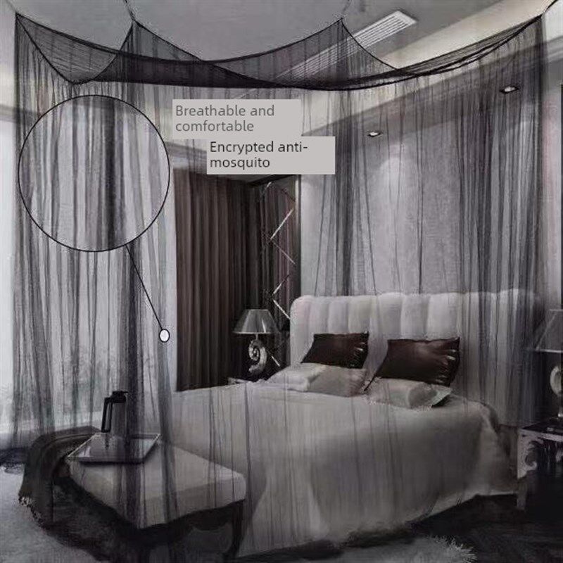 宫廷家居四柱公主式落地式蚊帐三门家居耐用不锈钢托架加密1.5米