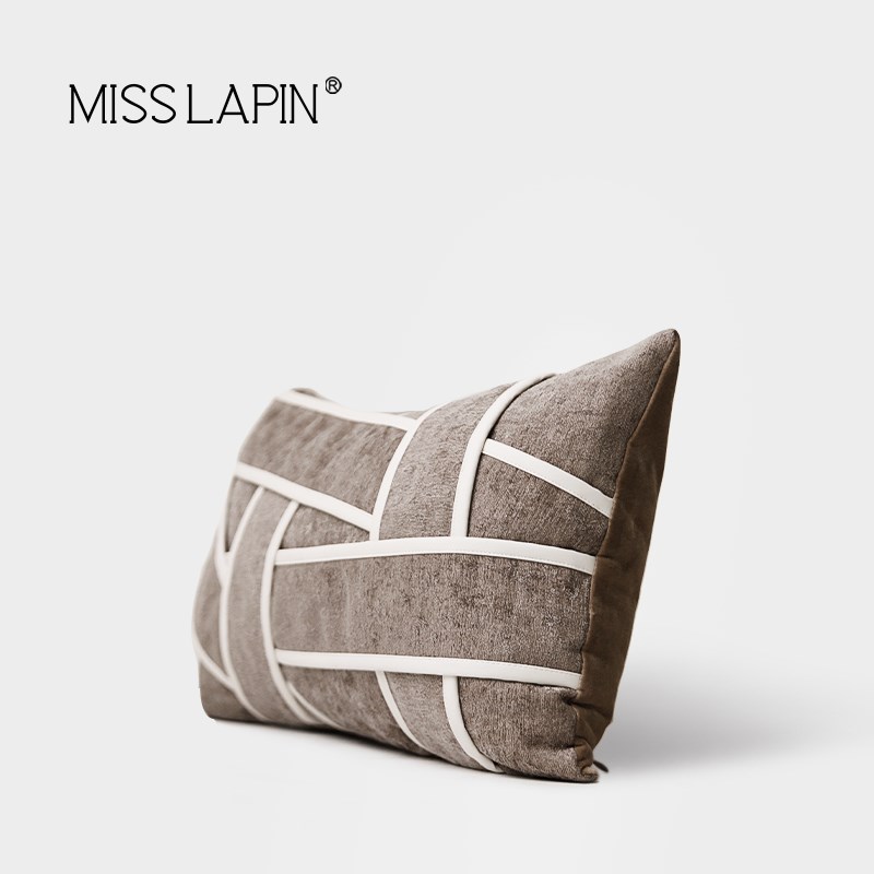 澜品现代简约咖色卡其编织腰枕高端客厅沙发样板间软装靠枕靠垫