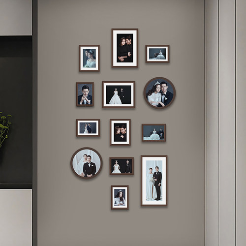 竖款竖挂玄关背景照片墙 空白墙面装饰 相片墙木质相框组合免打孔