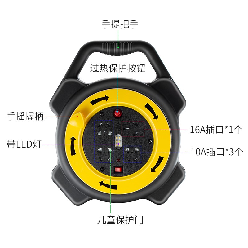 大智绕线盘家用移动电线圈空盘插座轱辘10米塑料接线收卷线器滚子