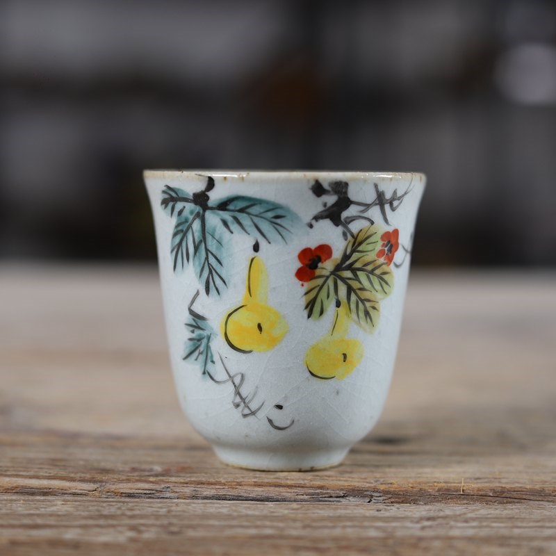 亦紫陶茶具汝窑手绘茶杯 小窑粉彩老潮彩品茗杯 开片聚香杯 五彩