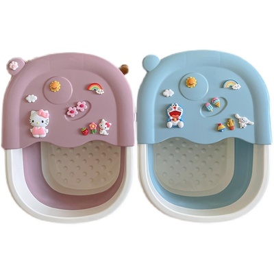 儿童折叠泡脚桶家用带盖保温小孩洗脚桶小号宿舍按摩加高深足浴盆