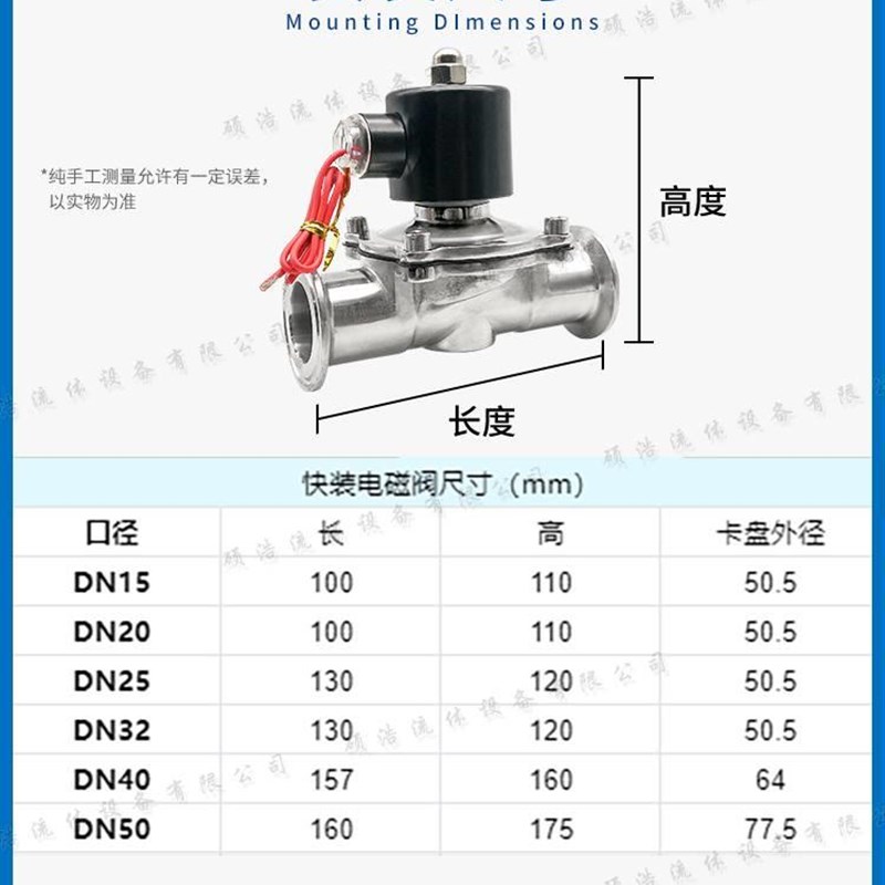 快V装卡箍式电磁水2W卫生食品级不锈钢抛卡盘常闭级控制2202光