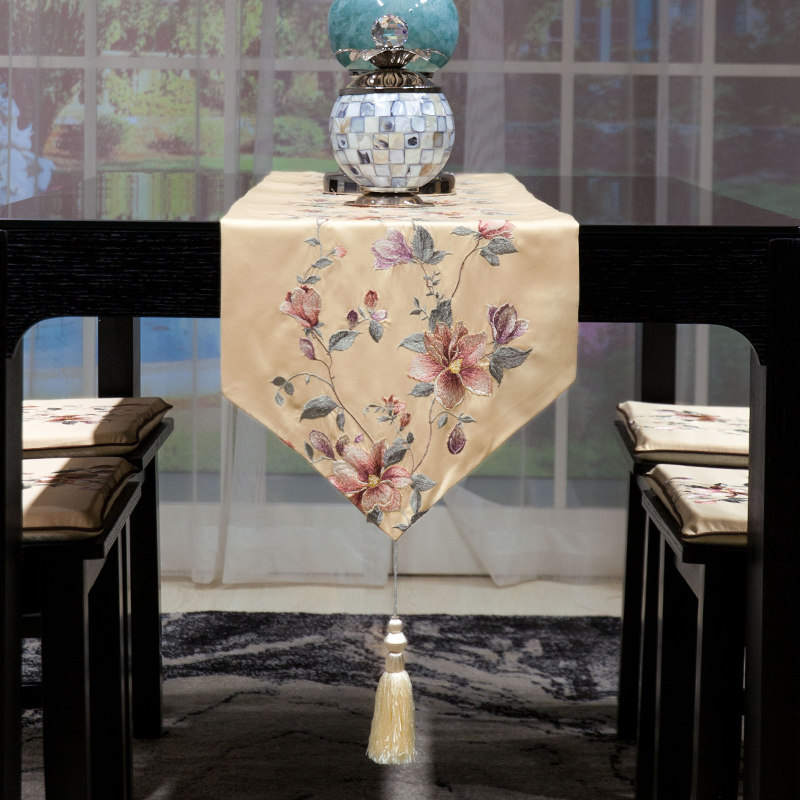 布一堂现代中式绣花餐桌旗布艺1032酒店茶几旗床旗电视柜旗床尾巾