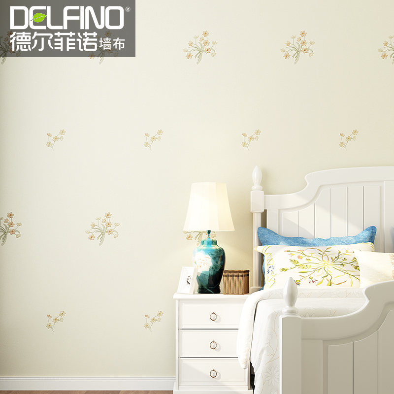 高档韩式刺绣墙布田园壁纸现代简约卧室温馨小花客厅全屋无缝壁布