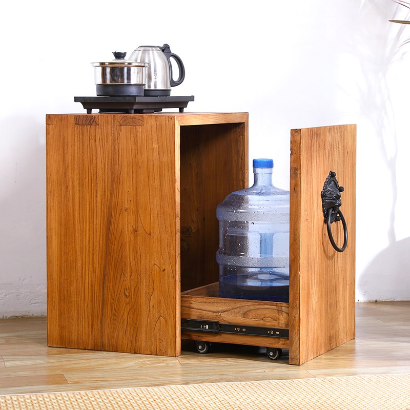 老榆木茶水柜实木柜子水桶放置柜水桶柜桶装水置物柜大桶水置物柜