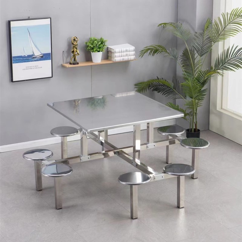 学校快餐桌8餐桌椅饭堂工厂连体餐桌椅人定制不锈钢食堂