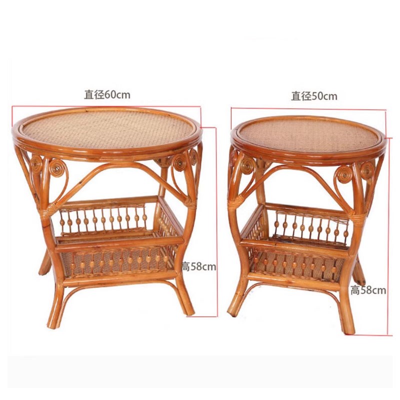 印尼天然藤编圆形小桌子阳台茶几搭配组合真藤条手工直径5060家用