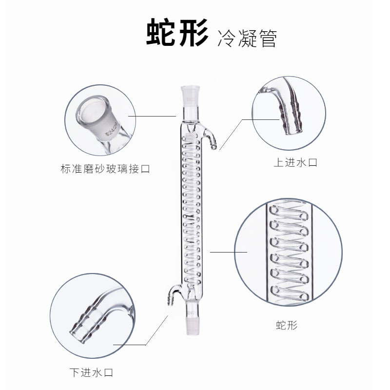 球形 直形 蛇形冷凝管200/300/0/0mm实验回流冷凝管化学仪器