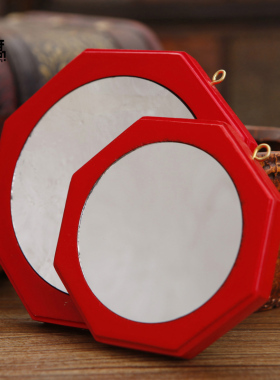 妙如意 红色镜挂件八角桃木玻璃镜凸镜凹镜家用门口装饰品