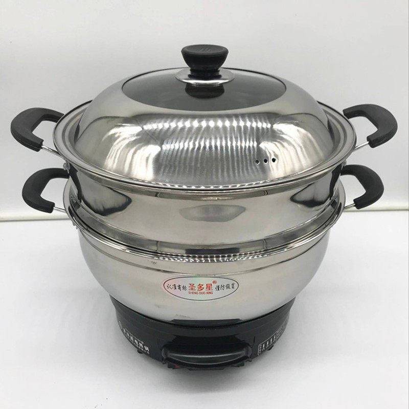 圣多星不锈钢多功能电热锅28cm电炒锅32cm电火锅24cm多用锅36蒸锅