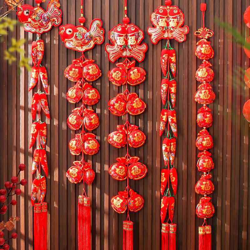 乔迁大门室内门房门门框客厅过年喜庆装饰挂件毛毡灯笼辣椒鞭炮串
